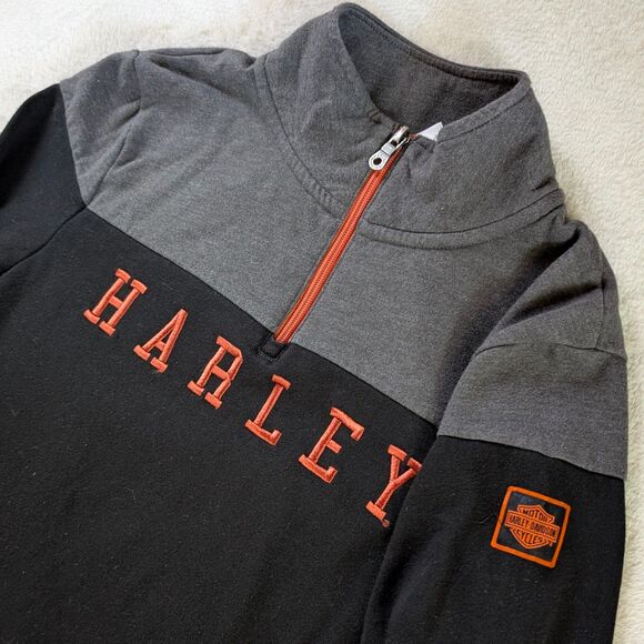Harley Davidson Quarter Zip Sweatshirt Women's Medium/Large Black Gray Logo - Picture 3 of 9